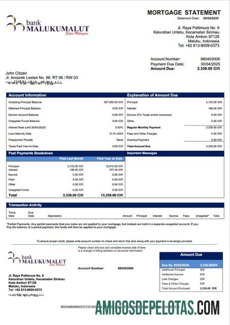 para download Modelo Word e PDF de declaração de hipoteca do Banco da Indonésia Maluku Malut